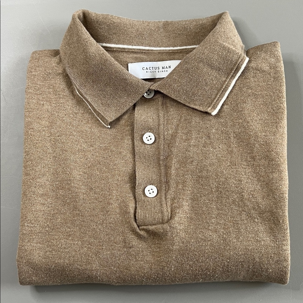 Cactus Man Cotton Blend Knit Polo Tan Size Medium